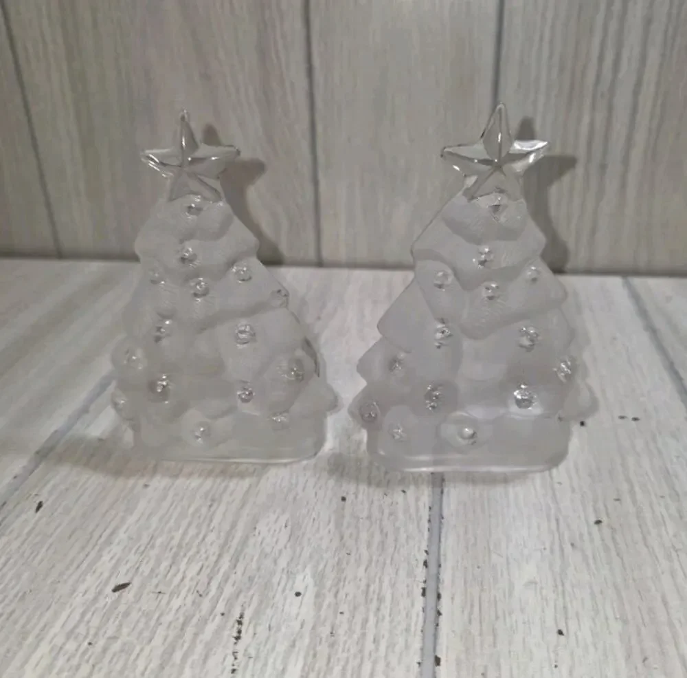 Vtg Glass Christmas Tree Tea Light Holder Colony Taiwan Holiday Festive Set Of 2
